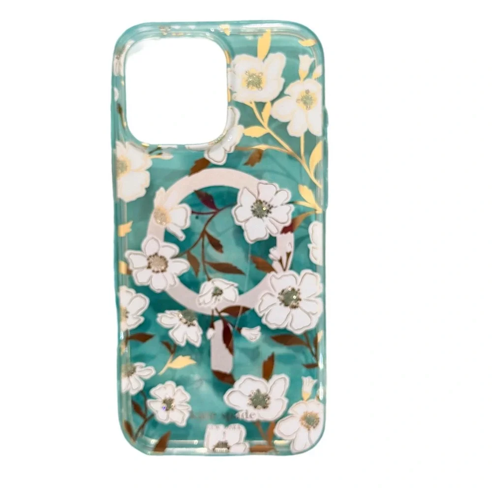 NWT Kate Spade iPhone 16 Pro Max Case MagSafe Sunshine Floral Gems Gold Clear